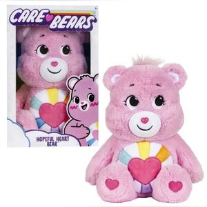 Care Bears Cheer Bear Pink Plush Rainbow Heart 14” Stuffed Animal Basic Fun